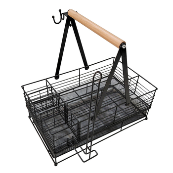 Konyhai tárolókosár, dupla rétegű, kézi hordozható, BBQ fűszerek és papírtörlő tartóval (Modell sc95142; Anyag: vas; Dobozok száma: 6; Kiadás éve: 2024)