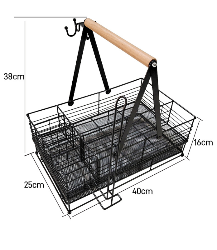 Konyhai tárolókosár, dupla rétegű, kézi hordozható, BBQ fűszerek és papírtörlő tartóval (Modell sc95142; Anyag: vas; Dobozok száma: 6; Kiadás éve: 2024)