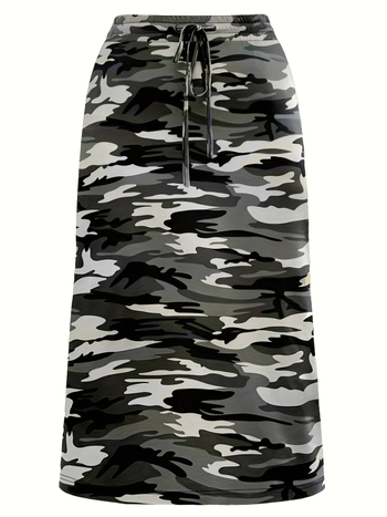 Γυναικεία φούστα καμουφλαρισμένη με κορδόνι ρύθμισης, φούστα μολύβι, μακρύ μήκος, πολυεστέρας