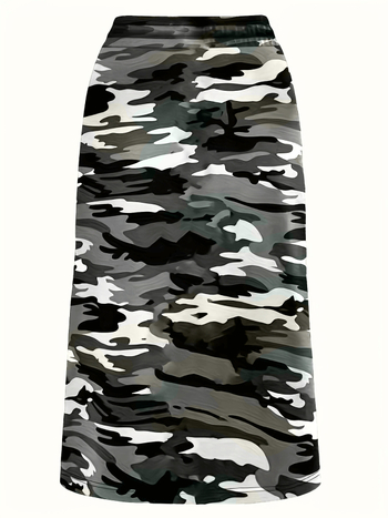 Γυναικεία φούστα καμουφλαρισμένη με κορδόνι ρύθμισης, φούστα μολύβι, μακρύ μήκος, πολυεστέρας