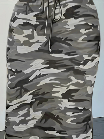 Γυναικεία φούστα καμουφλαρισμένη με κορδόνι ρύθμισης, φούστα μολύβι, μακρύ μήκος, πολυεστέρας