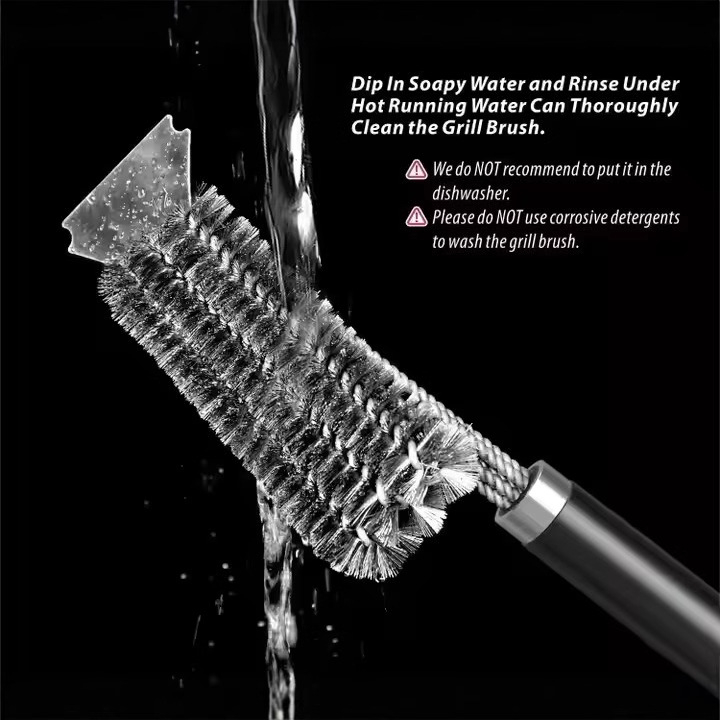 Yuhao trīsgalvas nerūsējošā tērauda grila tīrīšanas suka ar PP rokturi, iepakojums 50 gab.