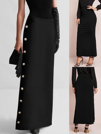 Ilga suknelė didelio dydžio moterims, elegantiška tiesi silueta, aukštas liemuo, užtrauktukas, poliesterio ir elastano mišinys 70-80%, pavasaris 2025