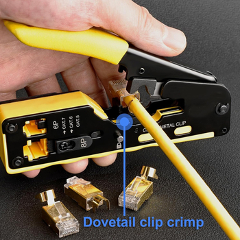 RJ45 krimpelő készlet – integrált Ethernet krimper Cat7/Cat6/Cat5, rugóacél, 0.33 kg, munkaerő-megtakarítás