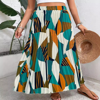 Юбка плисирана дълга - геометричен принт - полиестер със спандекс - есен 2024