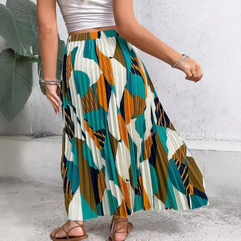 Юбка плисирана дълга - геометричен принт - полиестер със спандекс - есен 2024