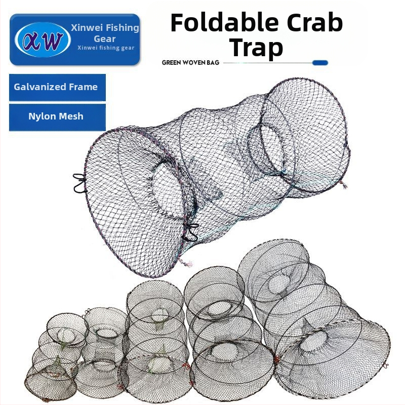 Xinwei Fishing Gear крабова кошница – сгъваща се, кръгла форма, телескопичен пружинен механизъм, мрежа