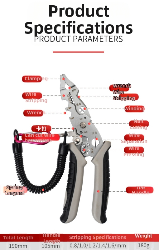 Xiao Xi Daugiafunkcinės lenktuotos vielos nupjovimo ir krimpavimo žnyplės – patvarios