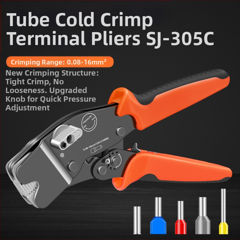 SANJIANG Krimpavimo replės VE vamzdiniams terminalams su iš anksto izoliuotais pin terminalais, specialus krimpavimas vamzdiniams terminalams, aukštos anglies plienas, svoris 0.52