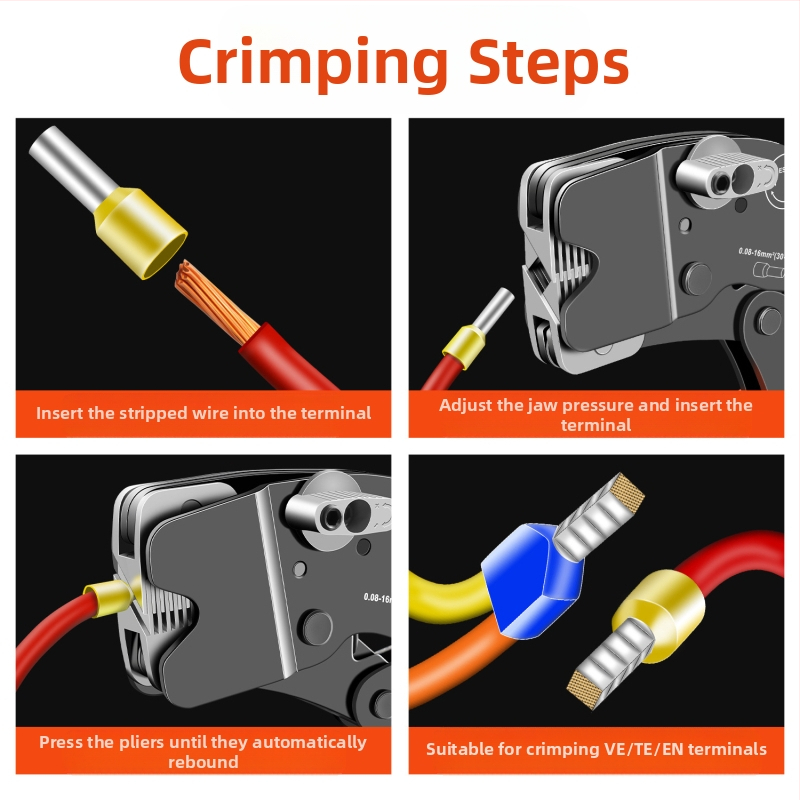 SANJIANG Кримпинг клещи за VE тръбни терминали, предизолирани пинови терминали, специално кримпване за тръбни терминали, високоуглеродна стомана, тегло 0.52