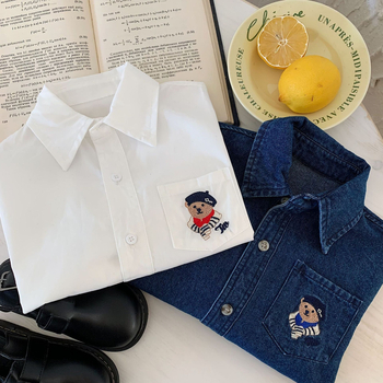 Παιδικό τζιν μπουφάν από βαμβάκι, μακριά μανίκια, στυλ πουλόβερ, μοτίβο με κινούμενα σχέδια, άνοιξη 2025, 85% βαμβάκι