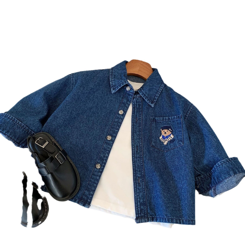 Παιδικό τζιν μπουφάν από βαμβάκι, μακριά μανίκια, στυλ πουλόβερ, μοτίβο με κινούμενα σχέδια, άνοιξη 2025, 85% βαμβάκι