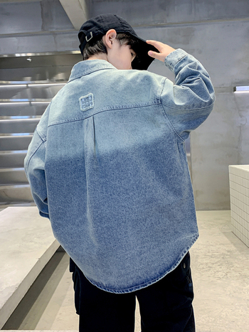 Fiúknak szóló denimhálóing-jacke, Koreai stílus, gallér, hosszú ujjú, 68% pamut, tavasz–ősz 2025