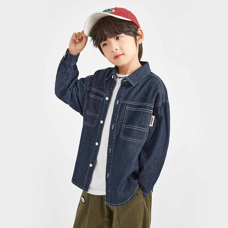 Fiúknak szóló denimhálóing-jacke, Koreai stílus, gallér, hosszú ujjú, 68% pamut, tavasz–ősz 2025
