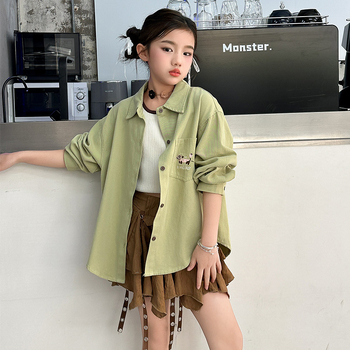 Lányok tavaszi felső 2025, sportos stílus, pamut 80% anyag, hosszú ujjú, kutyus hímzés