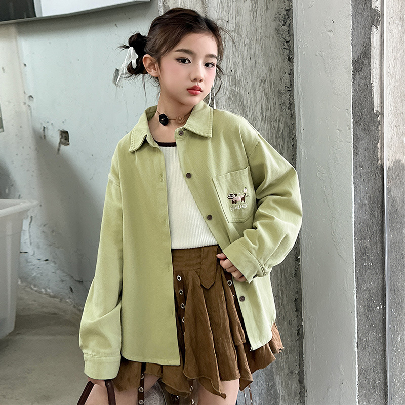 Lányok tavaszi felső 2025, sportos stílus, pamut 80% anyag, hosszú ujjú, kutyus hímzés