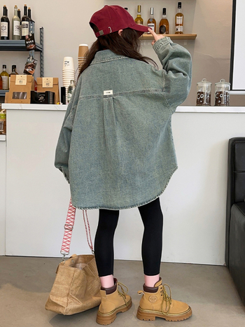 Lányoknak szóló farmer kabát/ felső, tavasz‑ősz, koreai stílus, hosszú ujjú, gallér, puha felület, 90% pamut, betűs mintázat