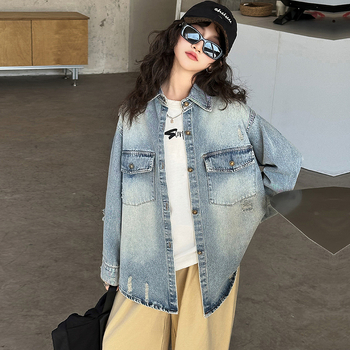 Σετ από δύο μέρη: πουκάμισο τζιν για κορίτσια και φούστα, κορεατικό στυλ, μακριά μανίκια, 88% βαμβάκι, άνοιξη-φθινόπωρο