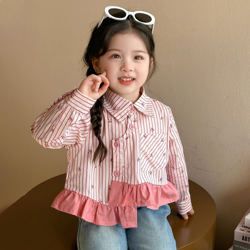 Vaikų dryžuota marškinėliai su revero apykakle ir ilgomis rankovėmis (pavasaris–ruduo, 3–8 metų, 90% poliesteris)