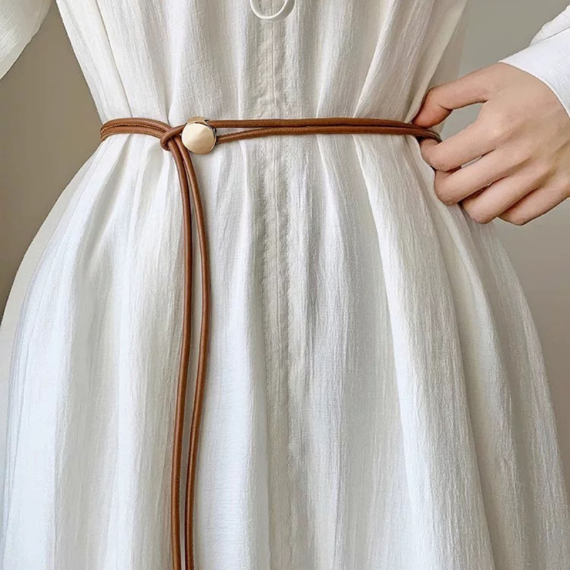 Γυναικεία λεπτή ζώνη από PU δέρμα, πλεκτό σχοινί, ρυθμιζόμενη στη μέση, κατάλληλη για φορέματα και μπλούζες