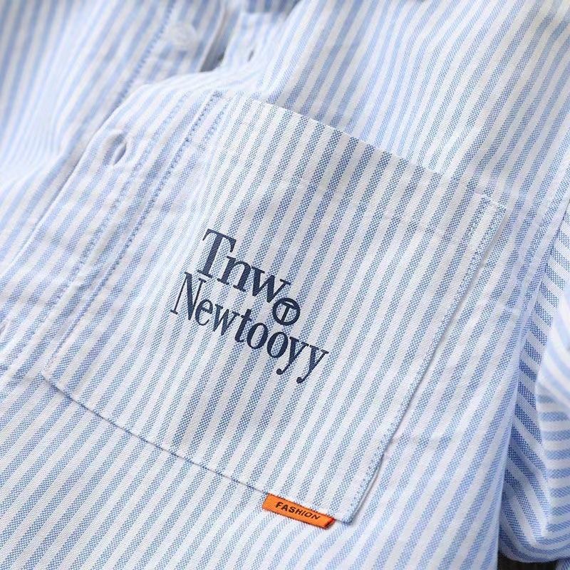 Gyerekeknek készült csíkos pamut ing, négyzetes gallérral, hosszú ujjú, kényelmes casual stílus, tavasz–ősz, 8+ éveseknek