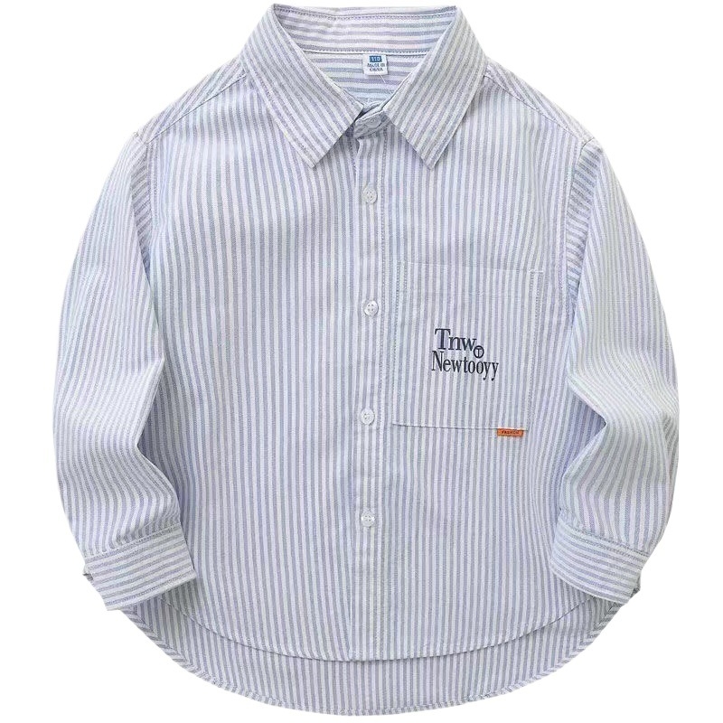 Gyerekeknek készült csíkos pamut ing, négyzetes gallérral, hosszú ujjú, kényelmes casual stílus, tavasz–ősz, 8+ éveseknek
