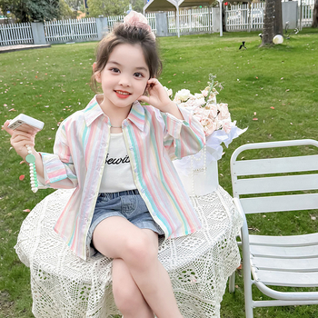 Унисекс детска риза с дълъг ръкав за лято — защита от слънцето, с райета, Vinylon плат, за деца над 8 години