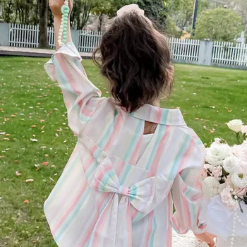 Унисекс детска риза с дълъг ръкав за лято — защита от слънцето, с райета, Vinylon плат, за деца над 8 години