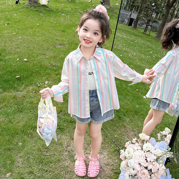 Унисекс детска риза с дълъг ръкав за лято — защита от слънцето, с райета, Vinylon плат, за деца над 8 години