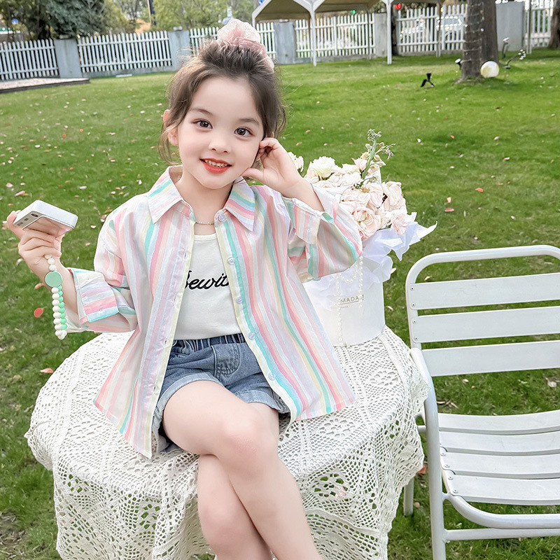 Унисекс детска риза с дълъг ръкав за лято — защита от слънцето, с райета, Vinylon плат, за деца над 8 години