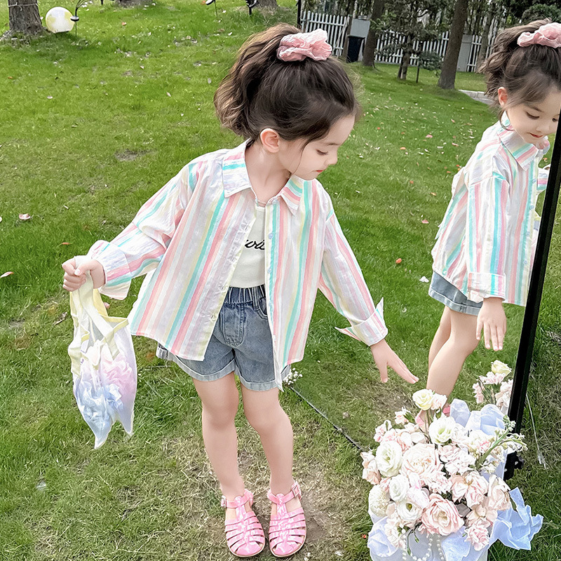 Унисекс детска риза с дълъг ръкав за лято — защита от слънцето, с райета, Vinylon плат, за деца над 8 години