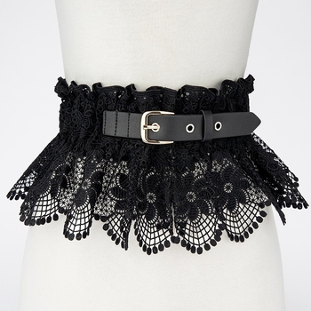 Дамски дантелен колан с рюш за талия – еластичен и декоративен за рокля тип риза, ширина 17 см