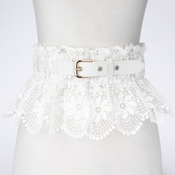 Дамски дантелен колан с рюш за талия – еластичен и декоративен за рокля тип риза, ширина 17 см