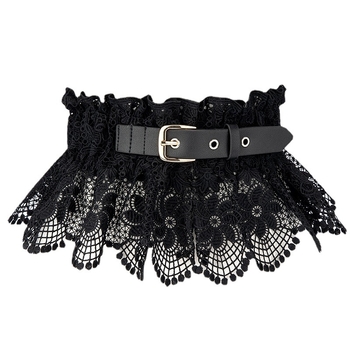 Дамски дантелен колан с рюш за талия – еластичен и декоративен за рокля тип риза, ширина 17 см