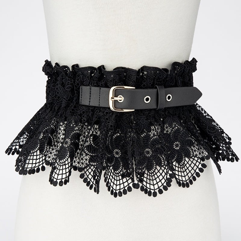 Дамски дантелен колан с рюш за талия – еластичен и декоративен за рокля тип риза, ширина 17 см