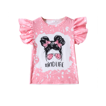 Детска лятна памучна тениска за момичета с принт на американски флаг и букви, летящи ръкави, 90% памук, за възраст 3–8 г