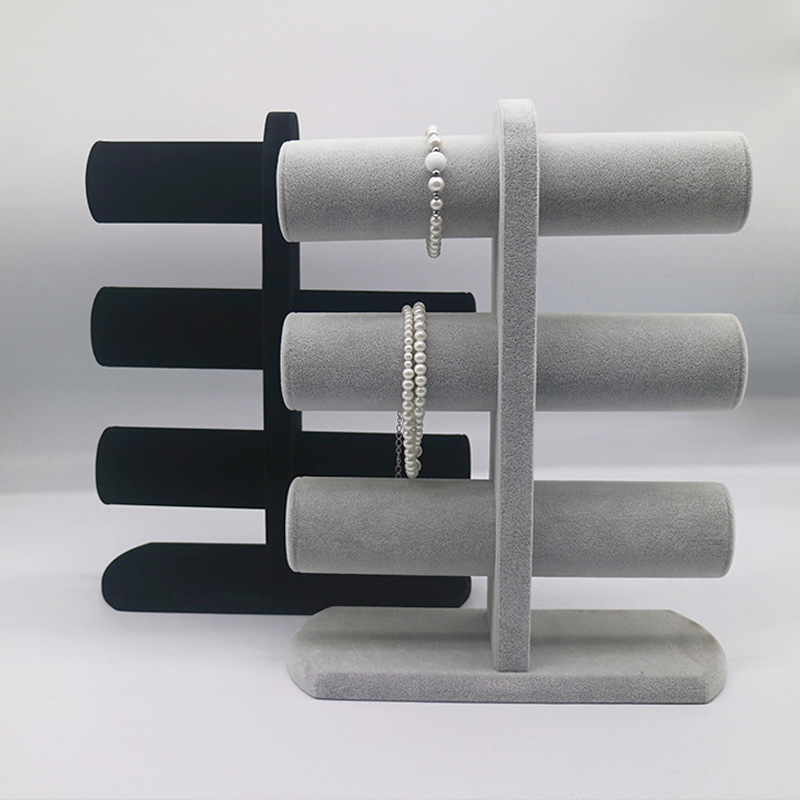 Τριόροφος πάγκος προβολής κοσμημάτων από φλάνελ – για βραχιόλια, ρολόγια και κολιέ, υψηλής ποιότητας