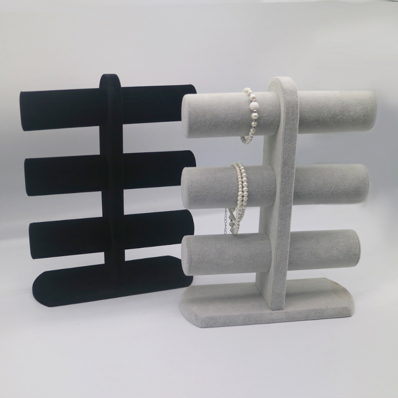 Τριόροφος πάγκος προβολής κοσμημάτων από φλάνελ – για βραχιόλια, ρολόγια και κολιέ, υψηλής ποιότητας