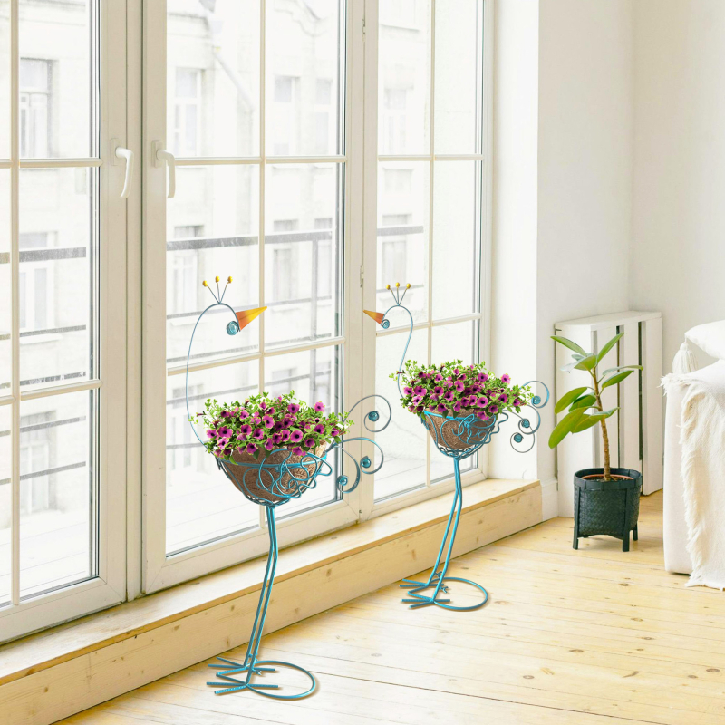 Желязна подова стойка за цветя, европейски стил паун, външна декоративна поставка за саксии
