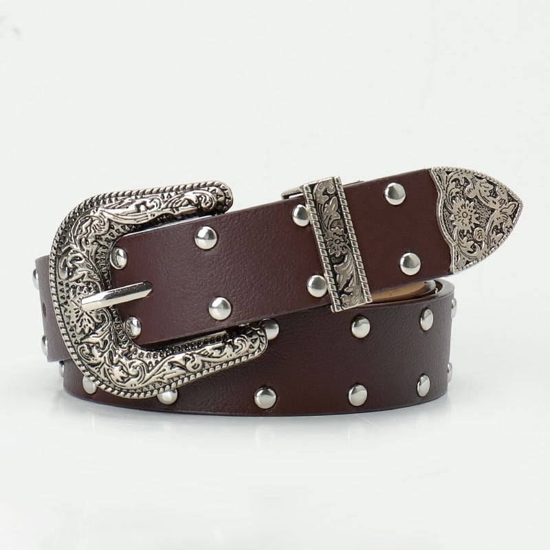 Minxi PU bőrből készült öv, ötvözet csattal és szegecsekkel, nyár 2025