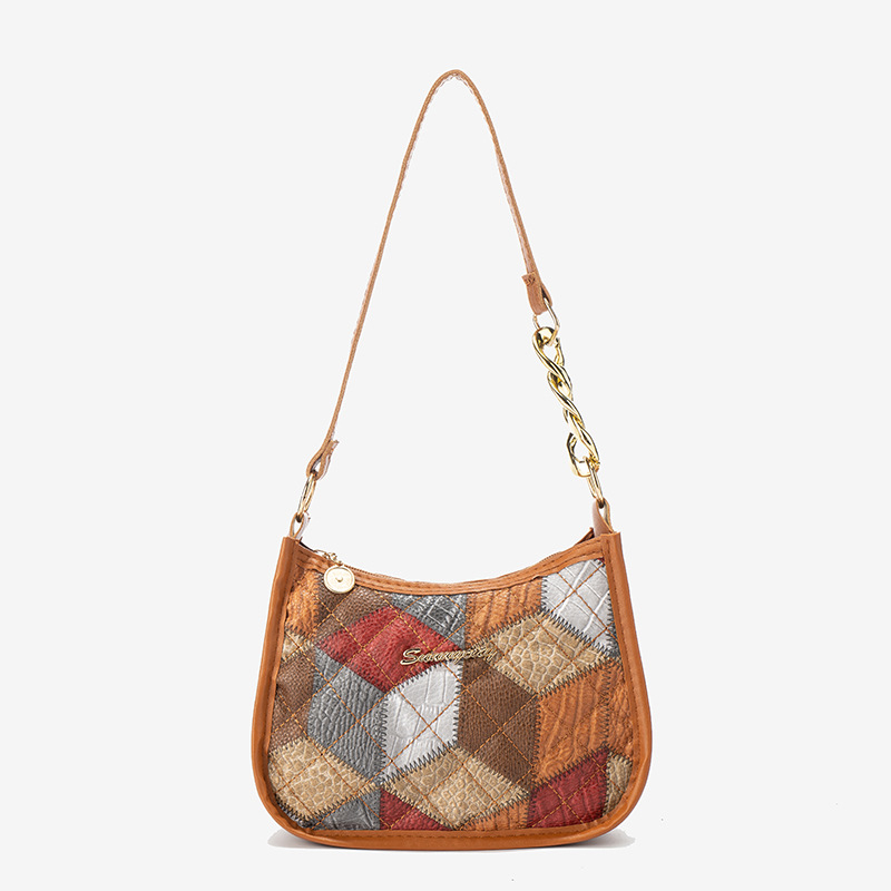 Underarm PU táska kockás dizájnnal, cipzáras záródás, dumpling alakú, belső zsebek telefonhoz és ID-hez