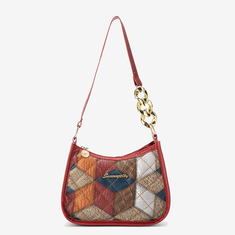 Underarm PU táska kockás dizájnnal, cipzáras záródás, dumpling alakú, belső zsebek telefonhoz és ID-hez