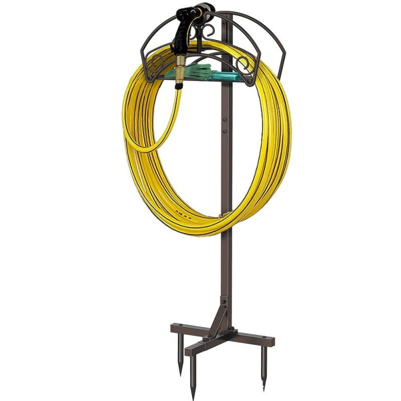 Jiaren kerti tömlő tartó 5 hegyes végződéssel és 2 juhkampóval — strapabíró szénacél, padlóra álló tömlő- és reel-tároló