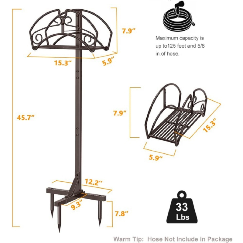Jiaren kerti tömlő tartó 5 hegyes végződéssel és 2 juhkampóval — strapabíró szénacél, padlóra álló tömlő- és reel-tároló