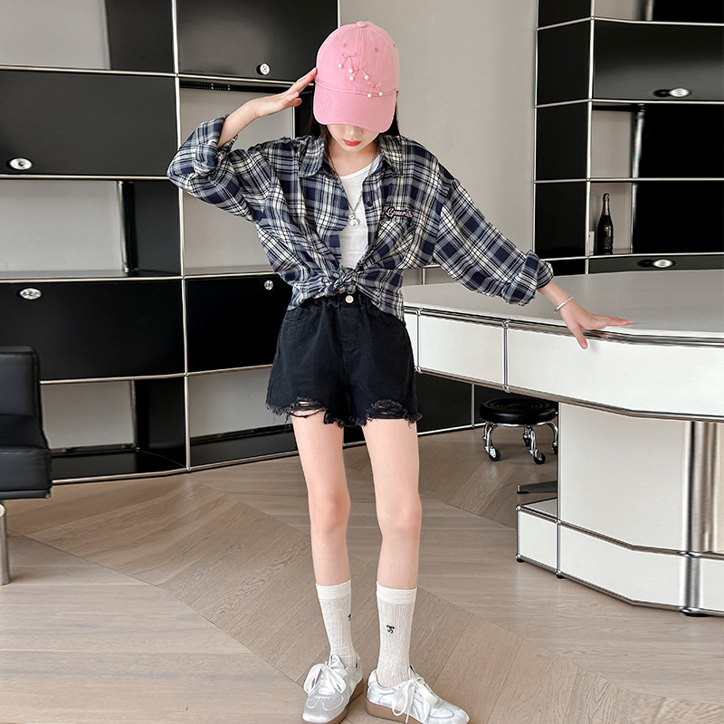 Meitenēm paredzēts rakstains krekliņš ar polo apkakli, garām piedurknēm, kokvilna, brīvs piegriezums