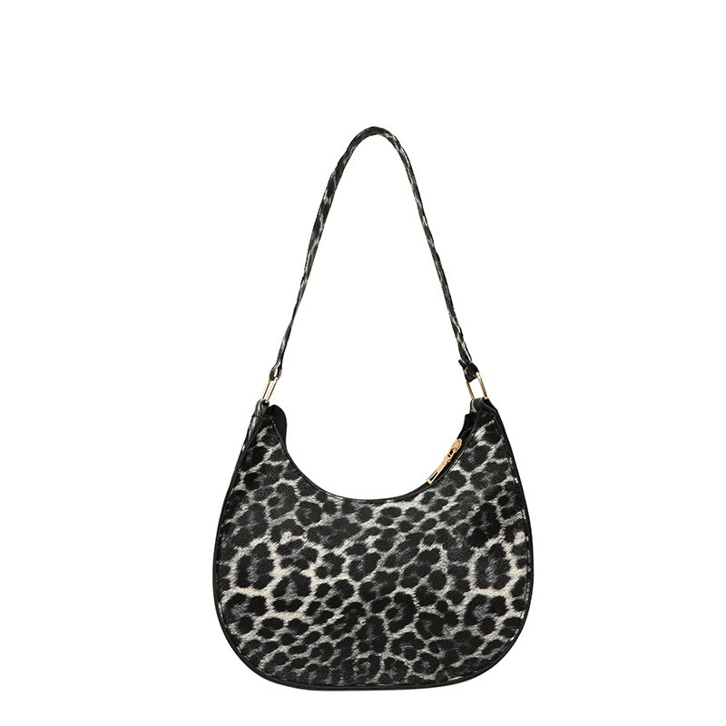 Leopárd mintás dumpling-stílusú PU válltáska cipzárral és poliészter béléssel