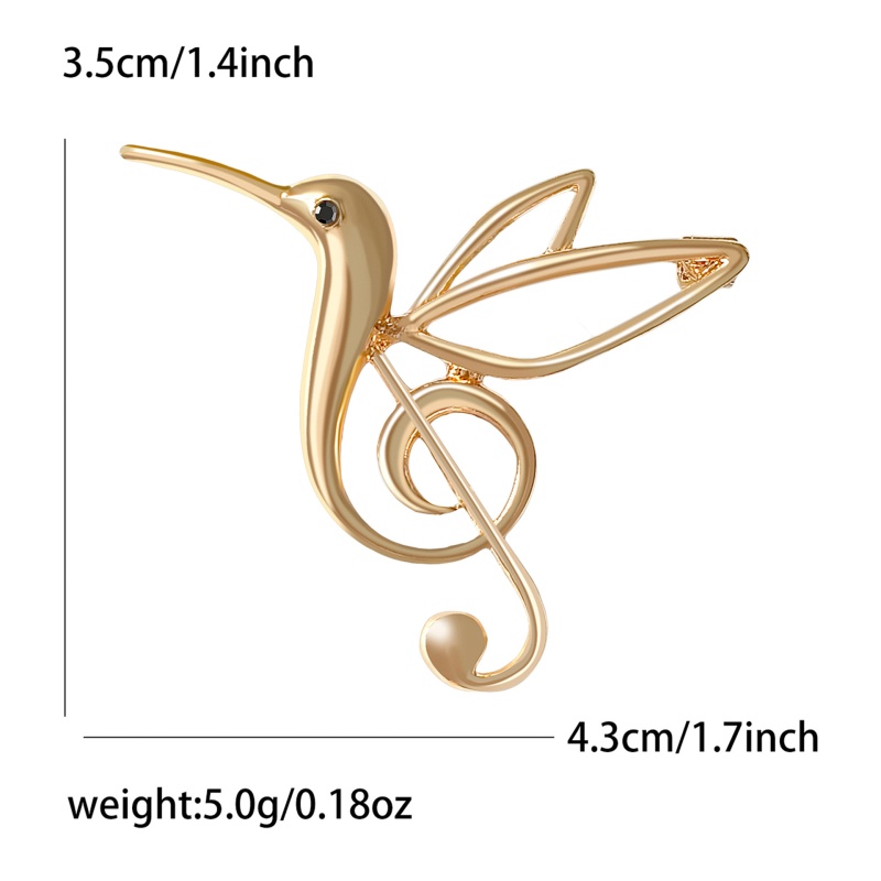 Брошка от сплав със емайл — колибри и музикална нота, инкрустирана с диаманти