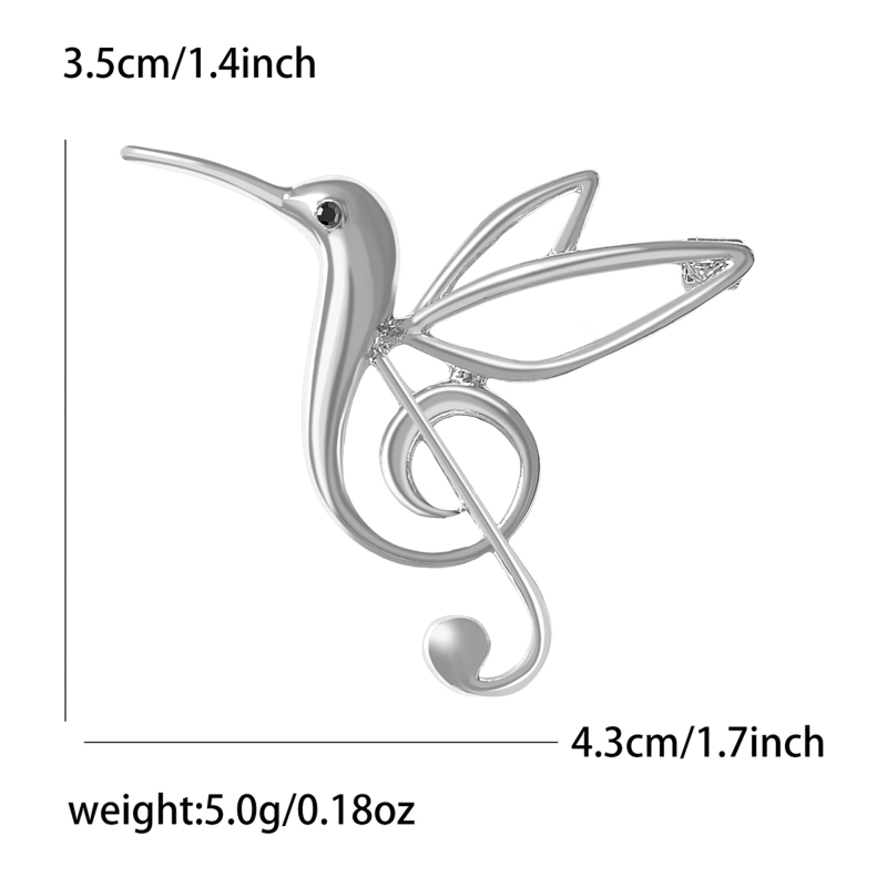 Брошка от сплав със емайл — колибри и музикална нота, инкрустирана с диаманти