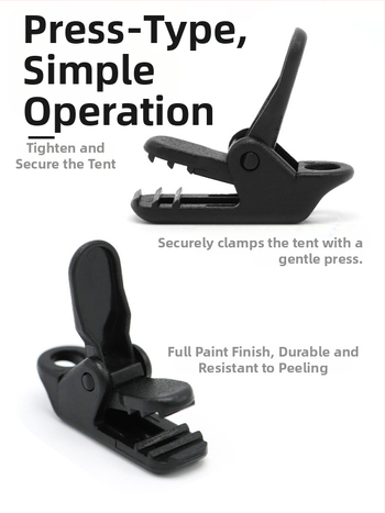 Къмпинг клип за навес с крокодилен клип, натисков тип против подхлъзване, ветроустойчив и кука за дърпане