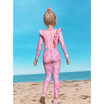 Μαγιό ολόσωμο για κορίτσια με βολάν, μακριά μανίκια, μακριά παντελόνια, προστασία από τον ήλιο, παραλιακό σχέδιο